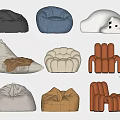 Comfortable Bean Bag Chairs with Various Colors and Modern Stylish Designs 3d model