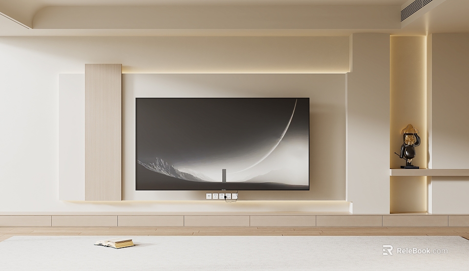 Modern Minimalist TV Wall Design With Soft Lighting And Light Colored Wooden Panels 3d model 