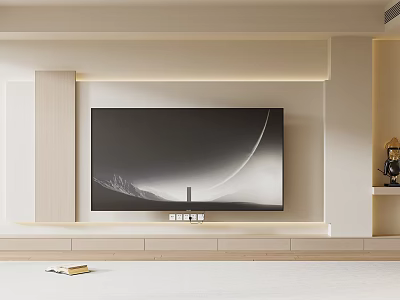 Modern Minimalist TV Wall Design With Soft Lighting And Light Colored Wooden Panels 3d model