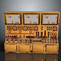 Vintage Industrial Control Panel With Three Display Screens And Rusted Buttons Knobs 3d model