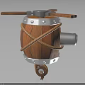 Decorative Vintage Wooden Barrel Plane with Propeller Metal Parts Rope Bindings and Wheels