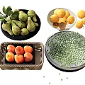 Modern Fruit Vegetable Example Apple Grape Lemon Bamboo Basket Plate 3d model