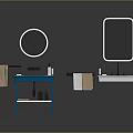 Modern Bathroom Furniture Set With Blue Frame Vanity White Sink Mirrors And Towel Racks