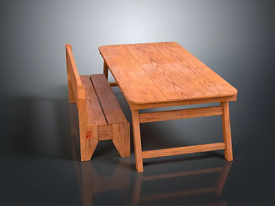 Simple Wooden Dining Table Set With Matching Bench For Home Dining Area 3d model