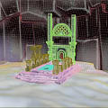 Snowy Scenic Landscape With Icy Blue Ice Walls Stone Steps And Arched Stone Entrance