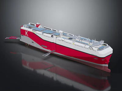 Modern Red And White Ship With Multi Level Exterior Structure 3d model
