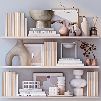 Modern bookcase decorative ornaments combination 3d model