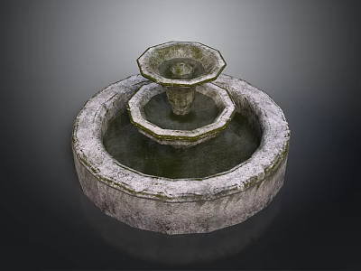 Rustic Outdoor Stone Garden Fountain With Multi tiered Design And Textured Circular Basin 3d model