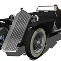 Classic Black Convertible Vintage Car With Silver Grille White Wheels And Person