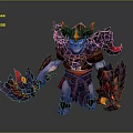Armored Demonic Game Movie Character With Flaming Weapons Horns Red Black Armor And Mythical Features