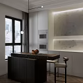 Modern Bar Counter Design With Marble Top Open Layout Stools And City View