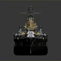 3D Model Warship Military Design With Black Yellow Hull And Detailed Turrets