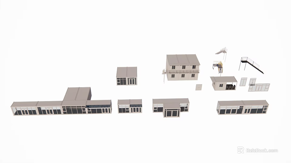 Shipping Container Building Models Featuring Various Modular Structures And Designs 3d model