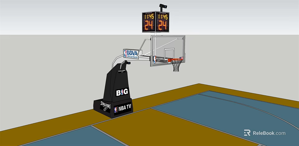 NBA Basketball Hoop Sports Equipment With Backboard 24 Second Shot Clock And BIG NBA TV Logo 3d model 