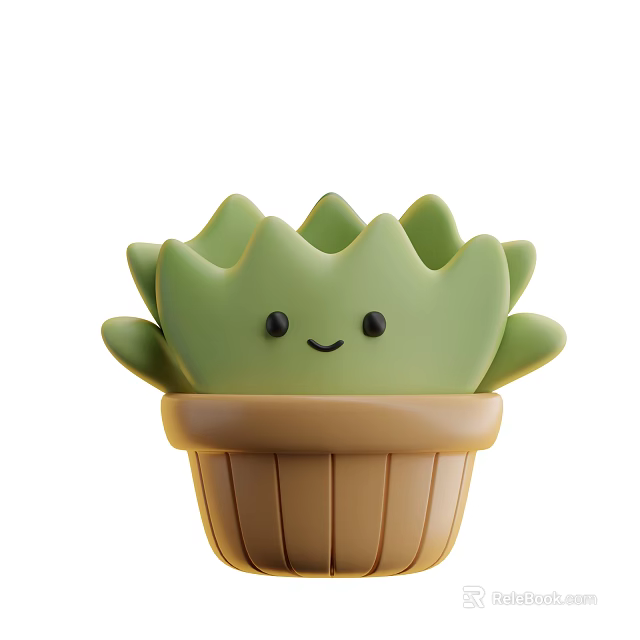 Cartoon Style Potted Bonsai Plant With Green Leaves Smiling Face And Brown Pot 3d model 