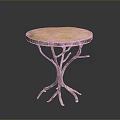 Unique Round Furniture Table With Orange Top And Branch Like Metal Legs