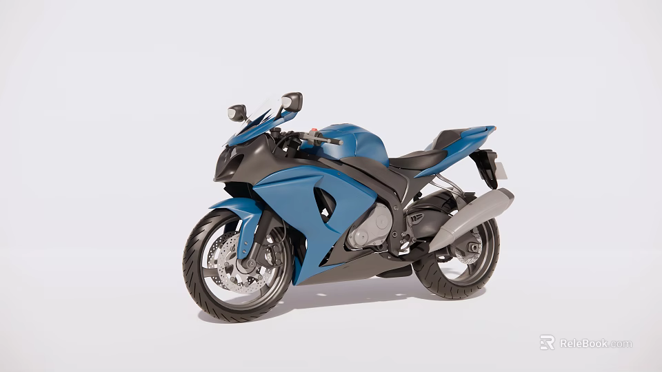 Blue Sport Motorcycle With Sleek Modern Design Aerodynamic Bodywork Headlights And Black Seat 3d model 