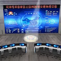Modern High Tech Control Room Interior With Multiple Monitors Command Consoles And Large Digital Screens 3d model