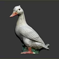 White Duck Figurine with Orange Beak and Feet on Green Base Decorative Ornament