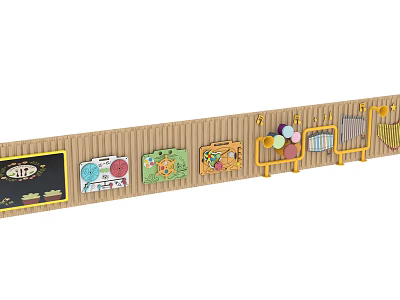Wooden Kids Room Wall With Blackboard Colorful Charts And Hanging Hooks 3d model