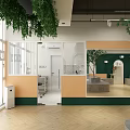 Mall Shop Interior Design With Hanging Green Plants White Green Walls Wooden Flooring And Counter