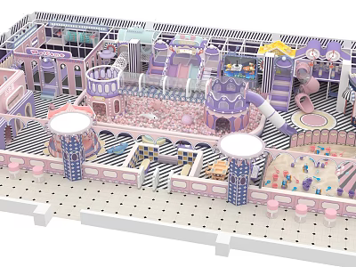 Vibrant Indoor Playground With Castle Themed Slides Colorful Ball Pit And Sand Areas 3d model