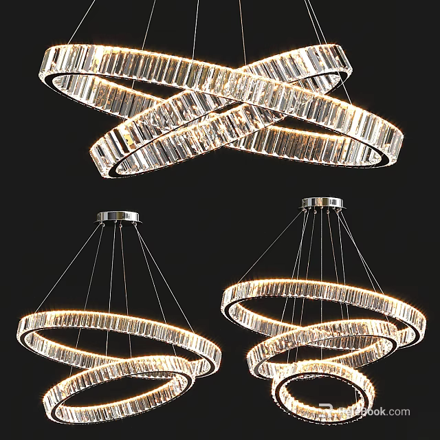 Elegant Modern Crystal Chandelier With Spiral Ring Design And Illuminated Layers 3d model 