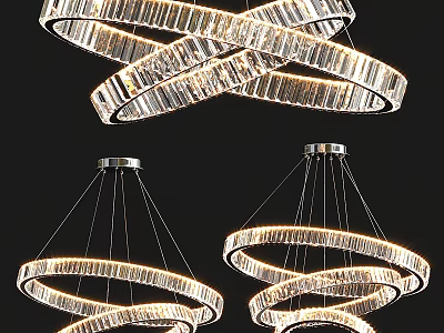 Elegant Modern Crystal Chandelier With Spiral Ring Design And Illuminated Layers 3d model