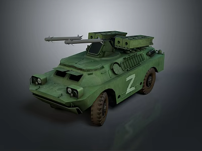 Green Military Armored Vehicle With Top Mounted Missile And Z Symbol Marking 3d model