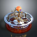 Astronomical Orrery Model With Wooden Base Metal Frame And Colorful Celestial Spheres