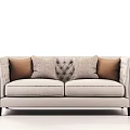 Beige Fabric Two Seater Sofa With Tufted Backrest Throw Pillows And Armrests 3d model