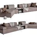 Modern Grey Sectional Sofa With Plush Cushions Throw Blanket And Side Table 3d model