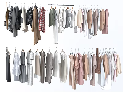 Assorted Clothes Hanging on Racks With Various Styles and Colors 3d model