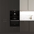 Sleek Modern Kitchen Cabinets Design With Black Gray Storage And Marble Countertop Appliances
