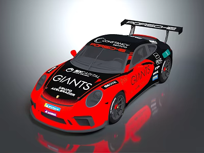 Red And Black Porsche Carrera Cup Race Car With Giants Livery And Rear Wing 3d model
