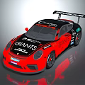 Red And Black Porsche Carrera Cup Race Car With Giants Livery And Rear Wing