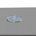 Circular Garden Ornament Fountain With Central Fountain Surrounding Smaller Fountains Green Lawn Stone Pavement