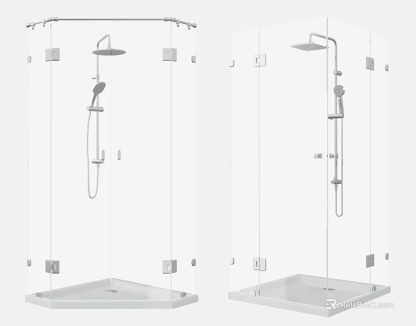 Modern Shower Sauna Enclosure Design With Glass Panels And Rainfall Showerhead 3d model 