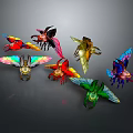 Colorful Flying Insects With Vibrant Wings And Various Patterns On Dark Gray Background
