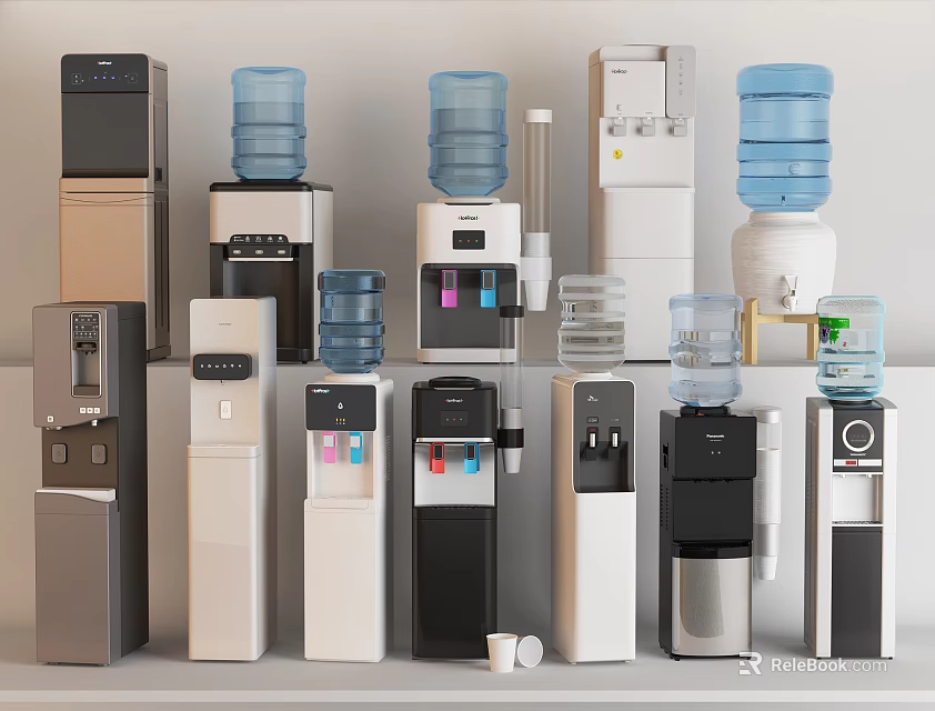 Modern Standing Kitchen Water Dispensers in Various Styles and Colors 3d model 
