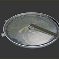 Circular Metal Lid With Shiny Surface Central Handle And Rim Design