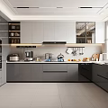 Modern Kitchen Interior with Gray White Cabinets Countertop Appliances and Natural Light