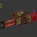 Red And Green Mechanical Device With Cylindrical Tanks Handle And Industrial Pipes