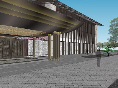 Modern Sales Office Building With Curved Roof And Glass Facade Design 3d model