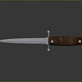 Silver Blade Dagger With Brown Wooden Handle And Metal Decorations Placed On Black Reflective Surface