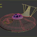 Futuristic Cosmic Spacecraft With Circular Platform Blue Window Cabin And White Cone
