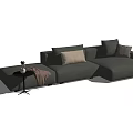 Modern Gray Fabric Sectional Sofa With Multiple Pillows And Side Table Decorative Items 3d model