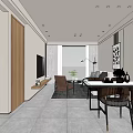 Elegant Modern Living and Dining Room Interior Design With Sofa Rug Dining Table And Chairs