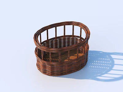 Brown Wicker Storage Basket For Home Organization And Decorative Use 3d model
