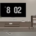 Modern Wooden TV Stand with TV Potted Plant Books Magazine and Side Bookshelf